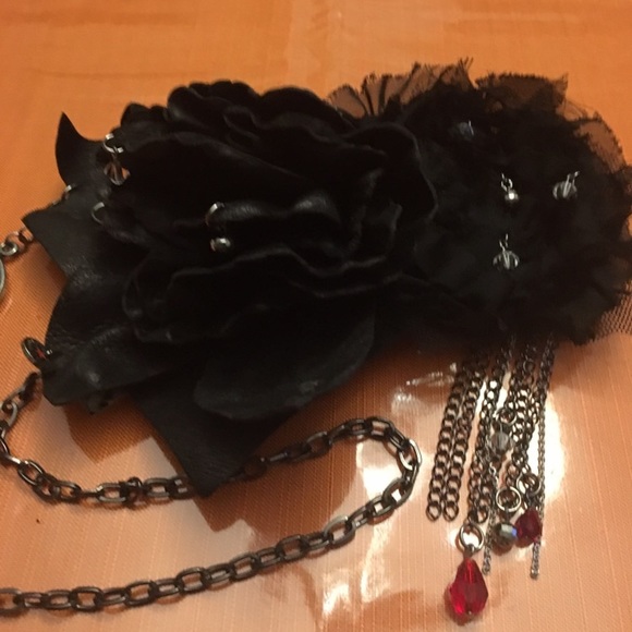 leather Swarovski rocker goth 4in1 necklace bracelet - Picture 11 of 16